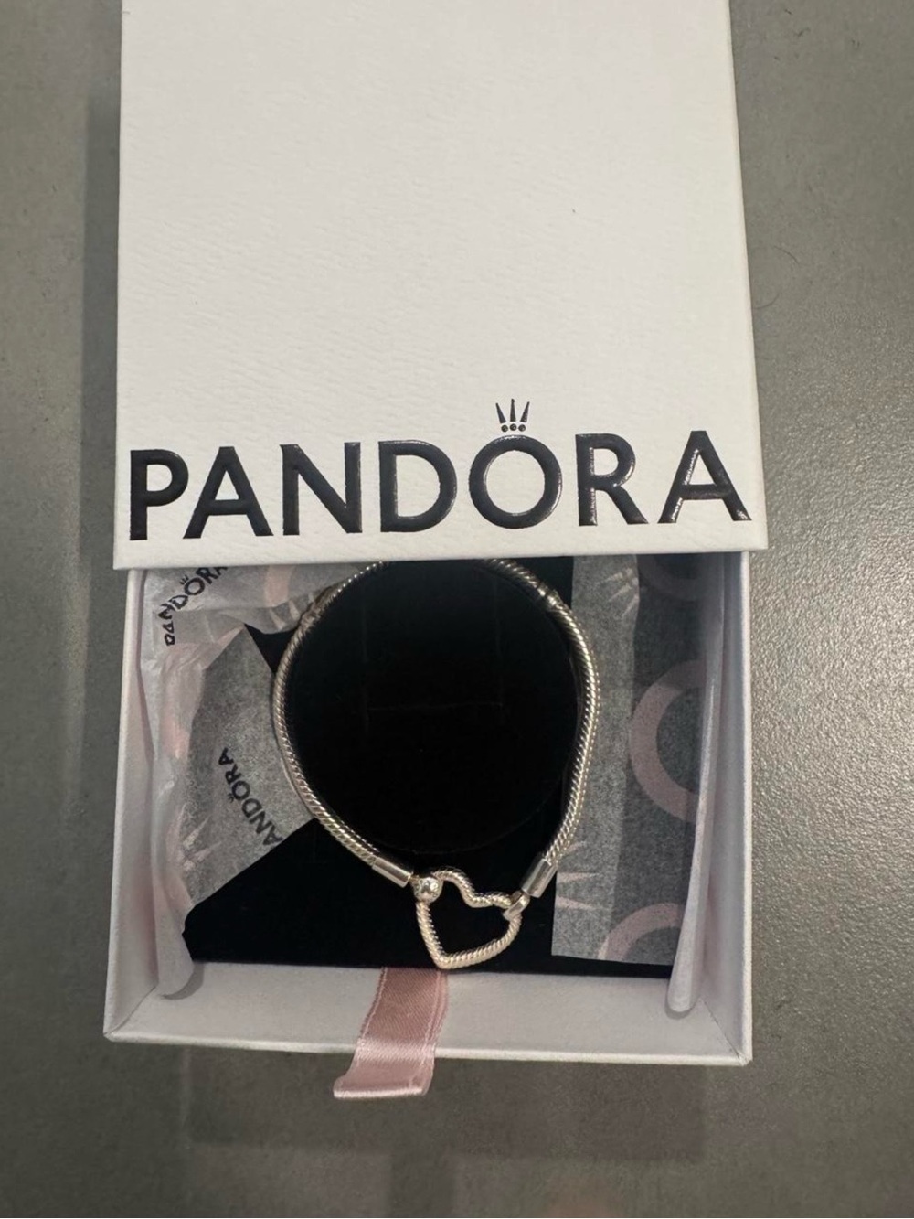 Authentic Pandora Silver Heart Clasp Snake Chain Bracelet - Silver 925